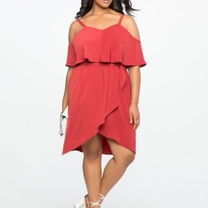 Eloquii Red Cold Shoulder wrap skirt dress